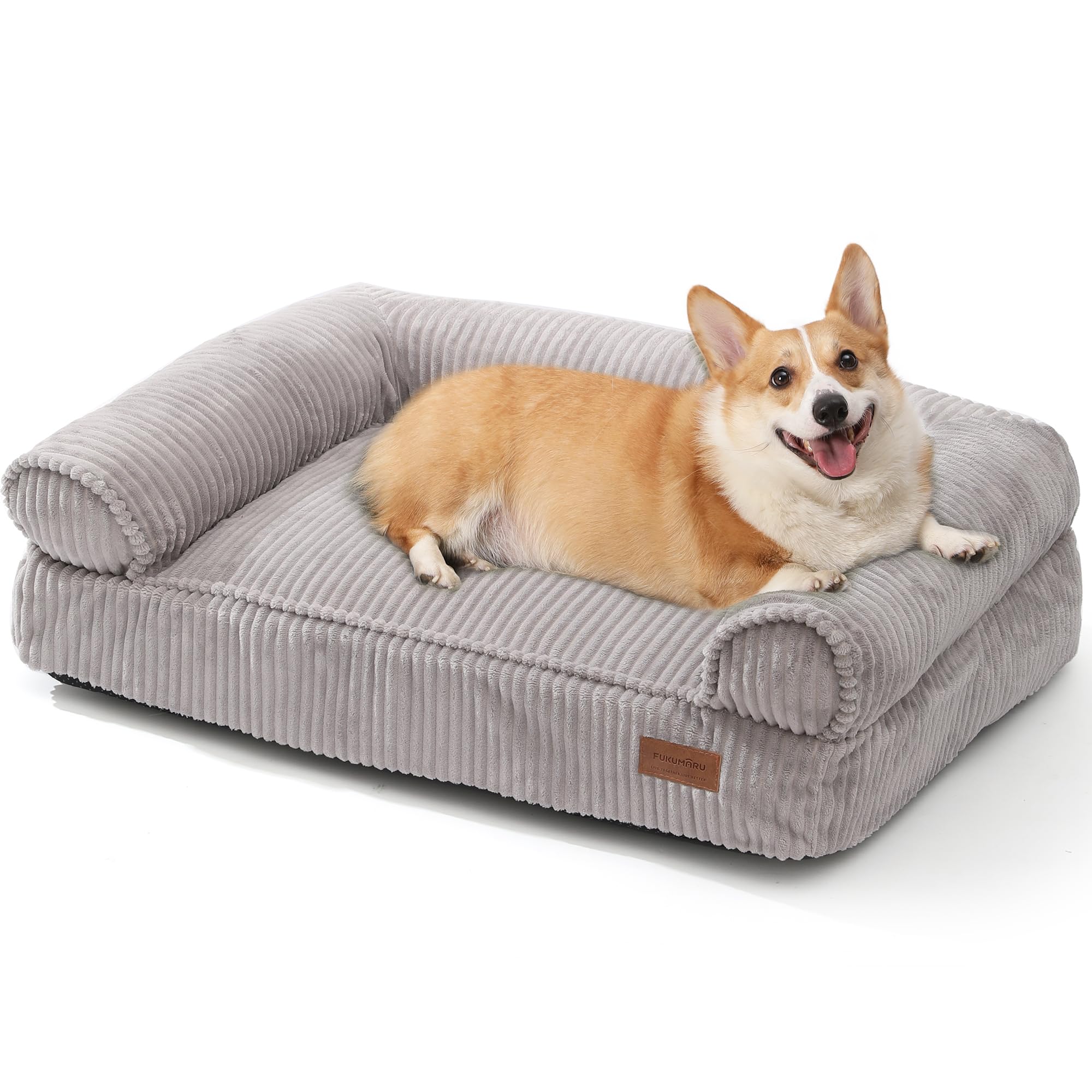 FUKUMARU Cute Dog Bed, Fluffy Dogs Couch with TPU Layer Keeping Lining Dry, Pet Sofa Medium Size Dog Easy to Care, Warm Cat Bed with Removable Zipper Cover, 36inch, Large, Light Grey