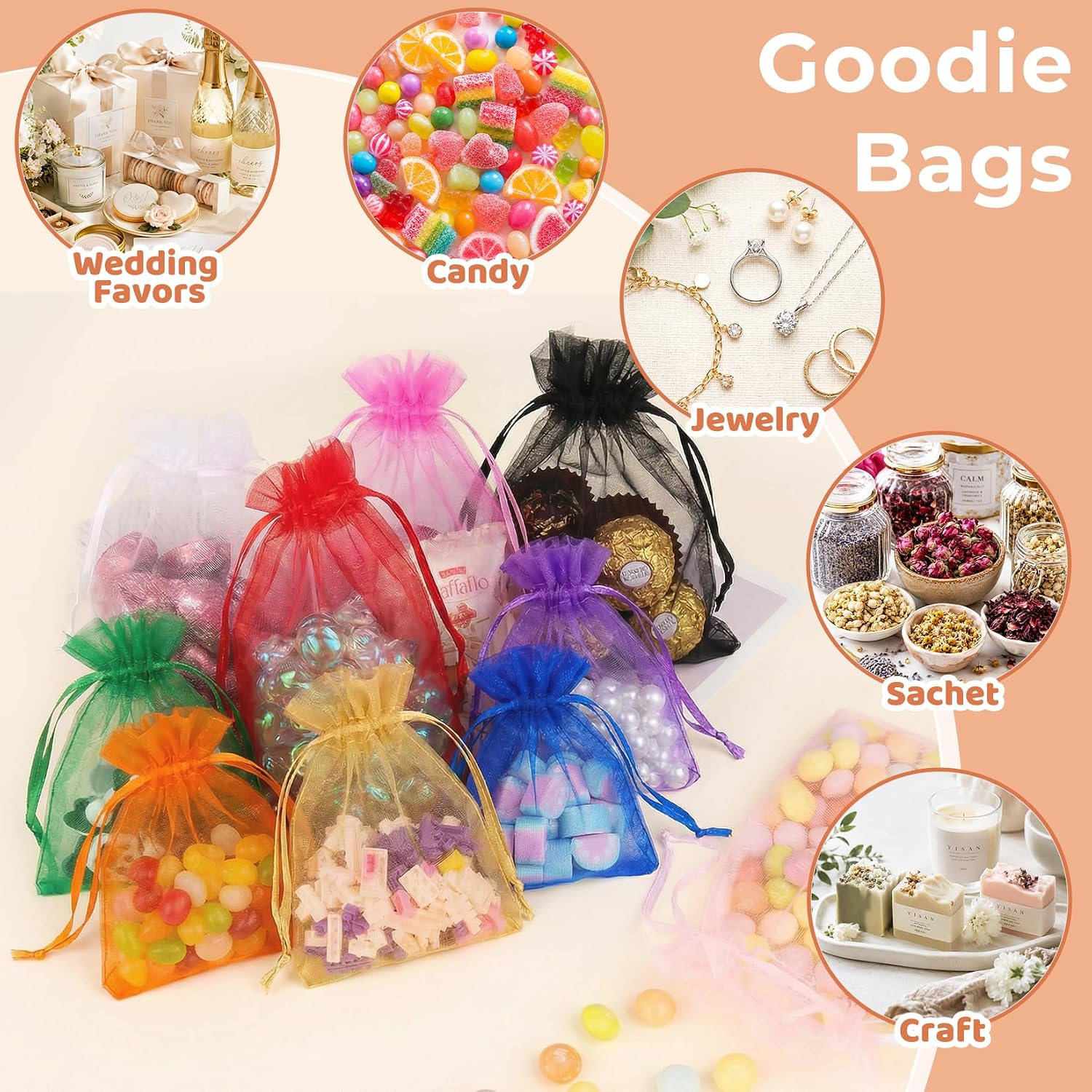 50PCS Organza Bags 3x4 Multicolor, Small Gift Bags for Jewelry Candy Goodie Treat Sachet, Mesh Gift Bag Drawstring for Wedding Baby Shower Party Favors, Halloween Gifts Wrapping Supplies