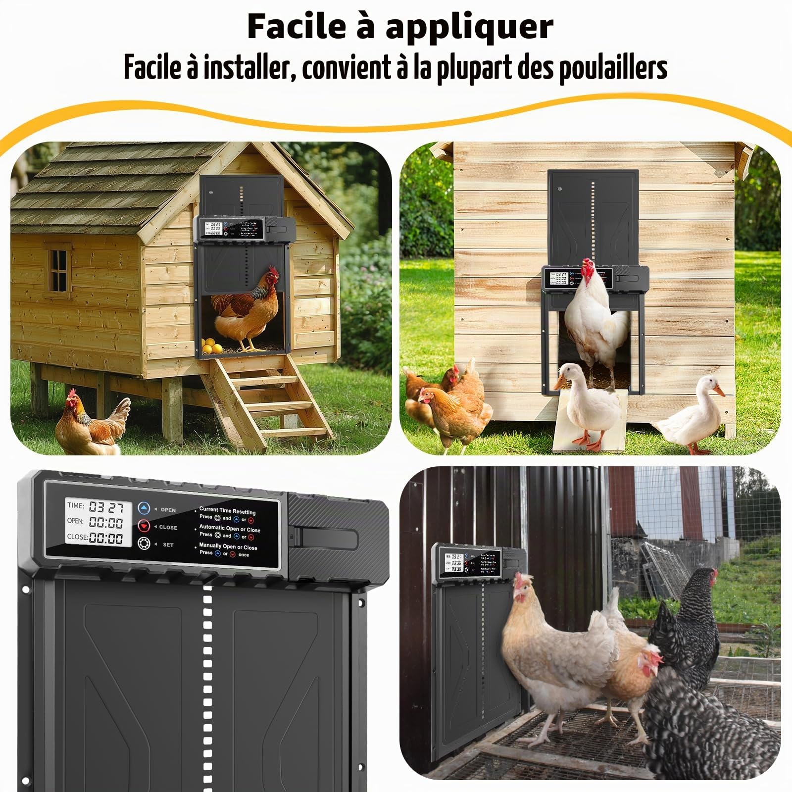 talifoca Porte Poulailler Automatique Batterie avec Écran LCD Étanche, Porte Automatique Poulailler en Aluminium avec Anti-Pincement, Minuterie, Ouvre-Porte Vertical(Aucune Pile Incluse)