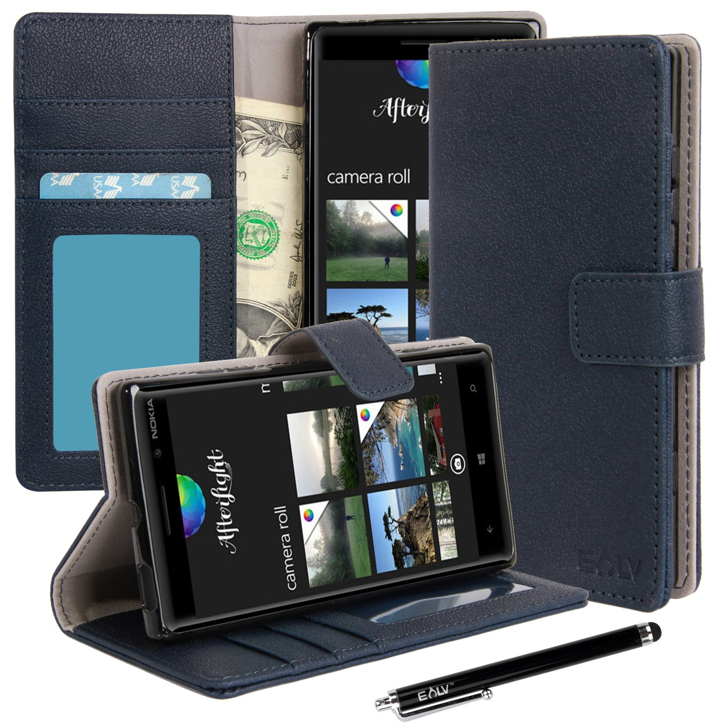 Nokia 830 Case, E LV Nokia Lumia 830 Case - SHOCK ABSORPTION / HIGH IMPACT RESISTANT Full Body FLIP PU Leather Hybrid Protection Case Cover for Nokia Lumia 830 with 1 stylus - DARK BLUE