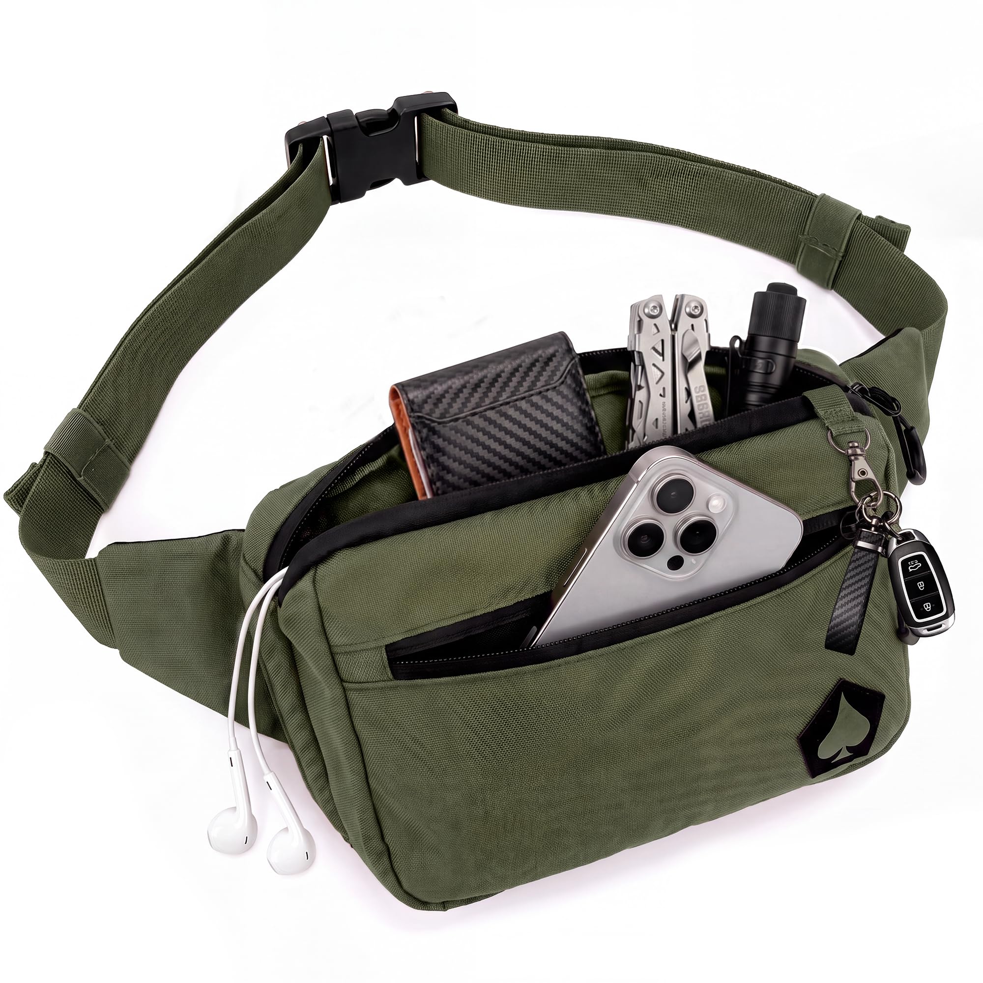 HighSpeedDaddy Tactical Fanny Pack – Waterproof Fanny Belt Bag Pack with Adjustable Waist - 500D Nylon with Quick-Access Pockets - Everyday EDC Pouch for Men &amp; Women - Ranger Green