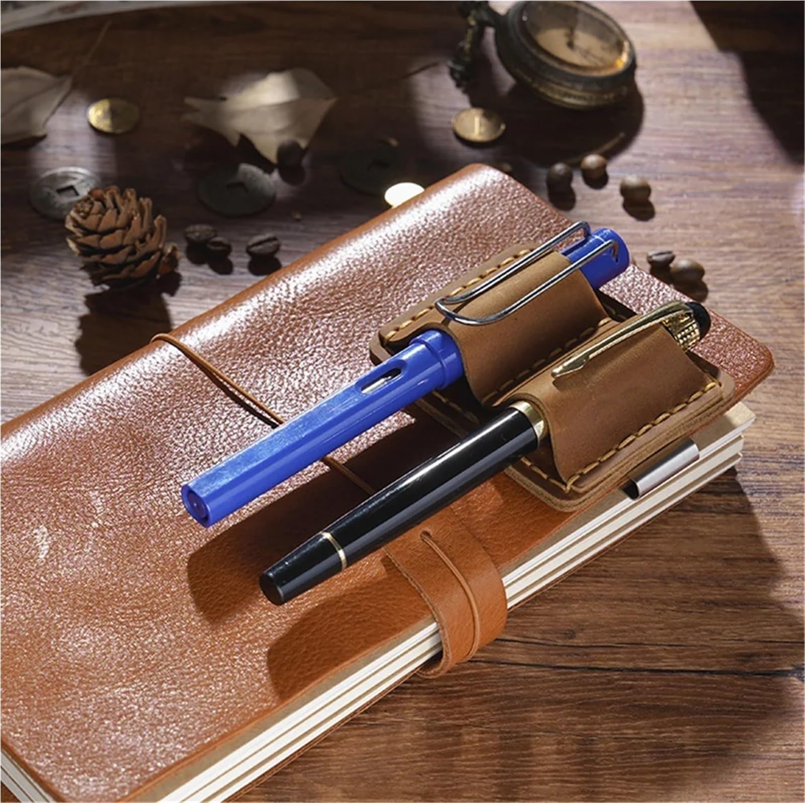 16 penne in vera pelle clip in acciaio inox accessori per notebook prodotti fatti a mano 5 colori copertura penna vera pelle (blu)