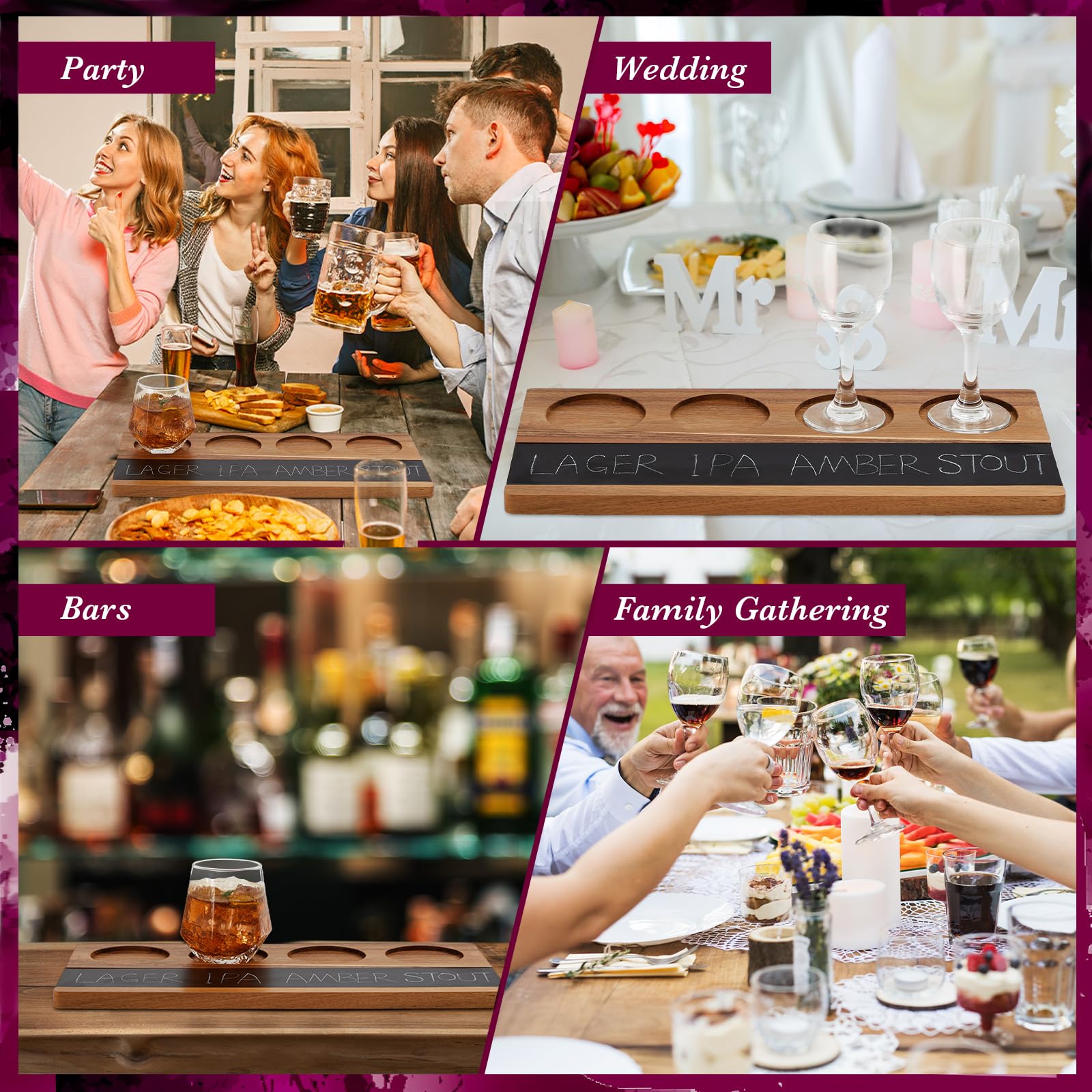 Marsui Set di 2 tavole da degustazione di vini in legno con 4 gessetti in pietra ollare per birra, whisky, cocktail, caffè, degustazione di vino forniture per feste