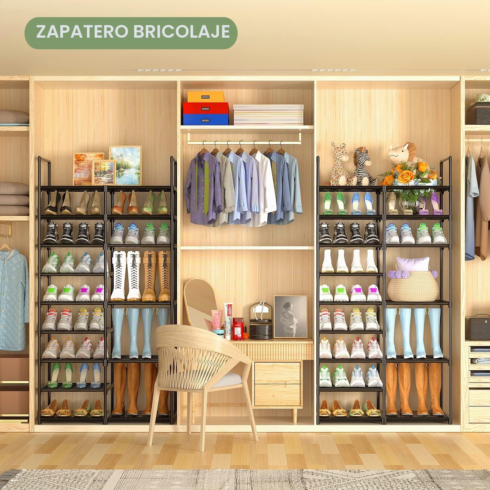 Kottwca Zapatero de Metal Grande, Zapatero de Entrada de 8 Niveles, Independiente con Capacidad para 62-66 Pares de Zapatos, Apilable para Dormitorio