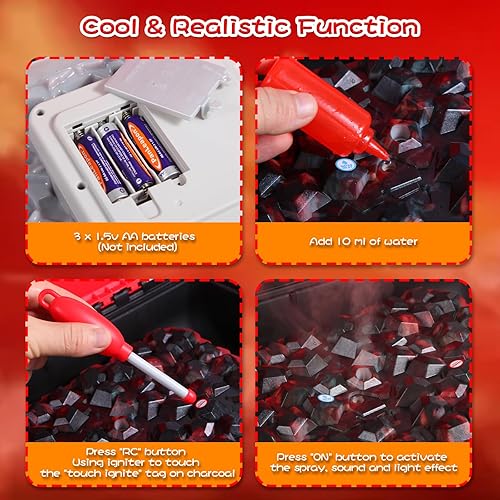 Miniatura 4 de Juego de barbacoa para niños con humo simulado, sonido y luz, juego de cocina con 41 piezas de comida de juguete, juguetes interactivos de cocina