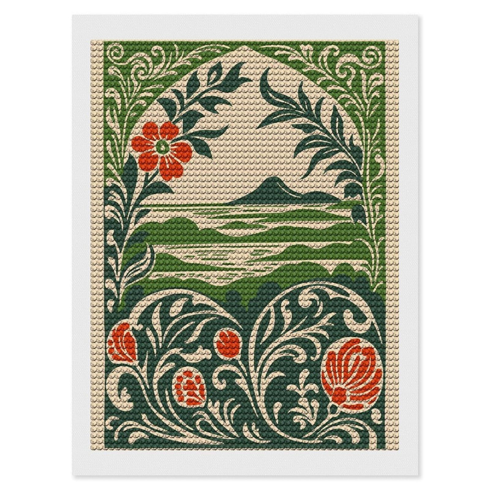 Junmoney Floral Landscape Art Nouveau Illustration 5D Diamond Painting Kit 12"x16", Relaxing DIY, Mindful Craft Project, Full Kit Included, Thoughtful Present
