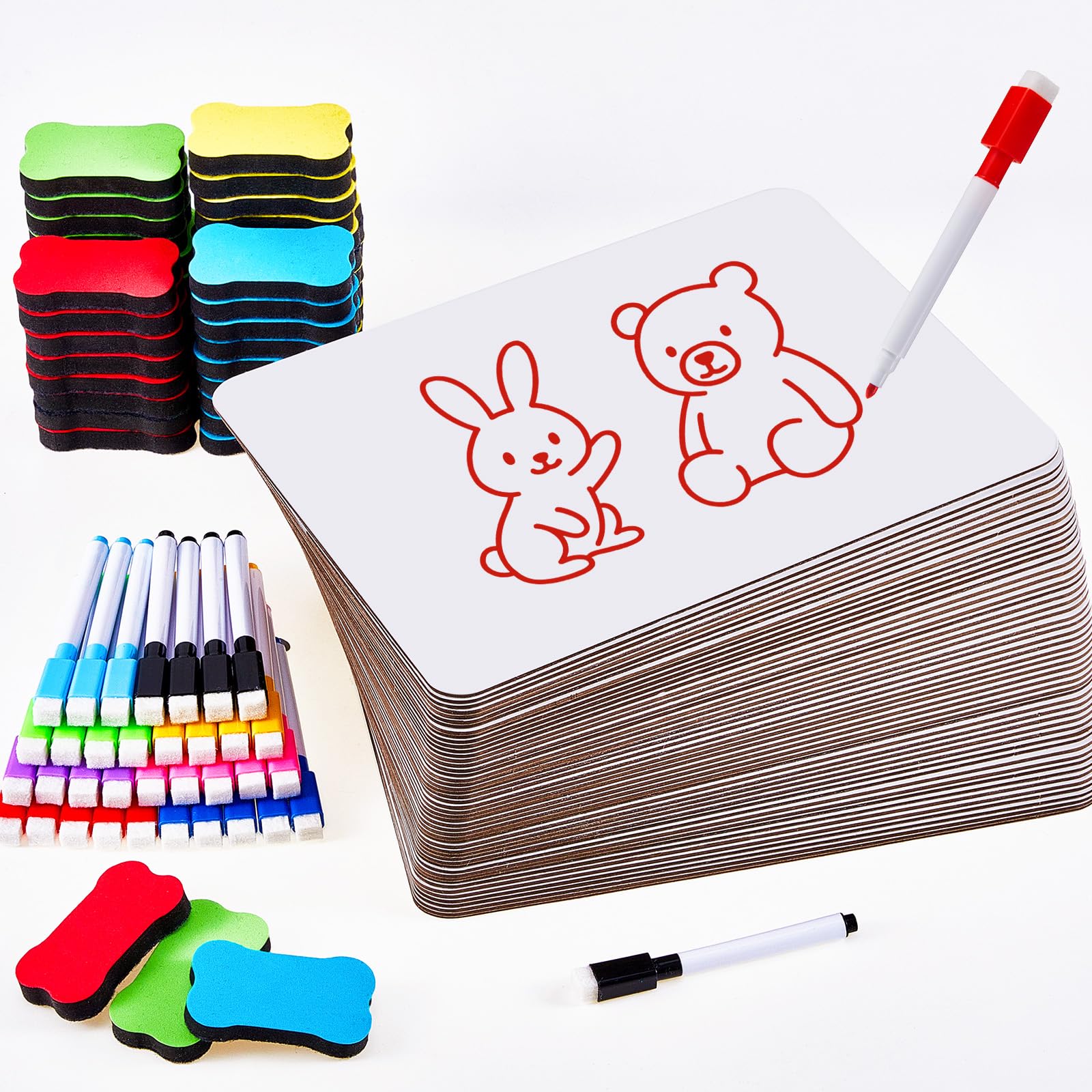 Henoyso 48 Set Double Sided Dry Erase Boards, Back to School Supplies for Classroom Office,8.3 x 11.2 Inch Small Whiteboard with Erasers and Markers,