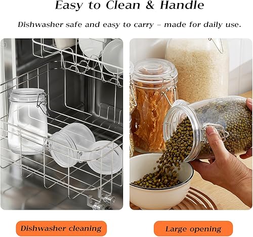 Miniatura 6 de Paquete de 3 tarros de vidrio de 68 onzas con tapas herméticas, recipientes de almacenamiento de alimentos con clip de alambre de sellado