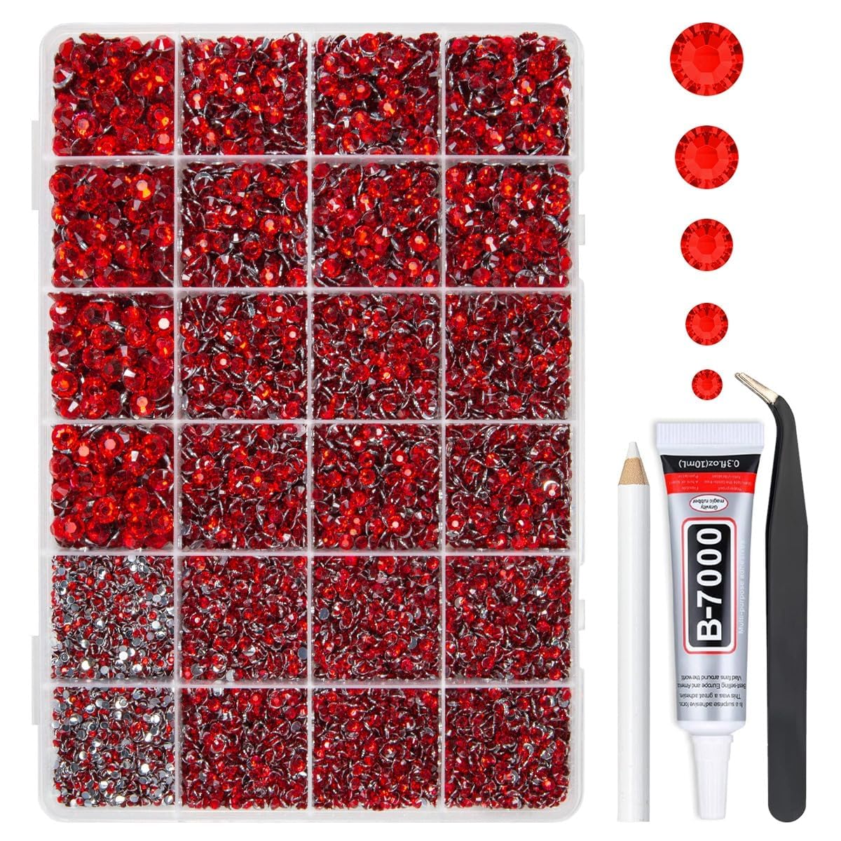 qiipii Red Crystal Resin Rhinestones w B7000 Jewelry Glue for Bedazzling Crafting 2mm-6mm Flatback Stones Ruby Diamonds Crystals Gems Bedazzler Kit