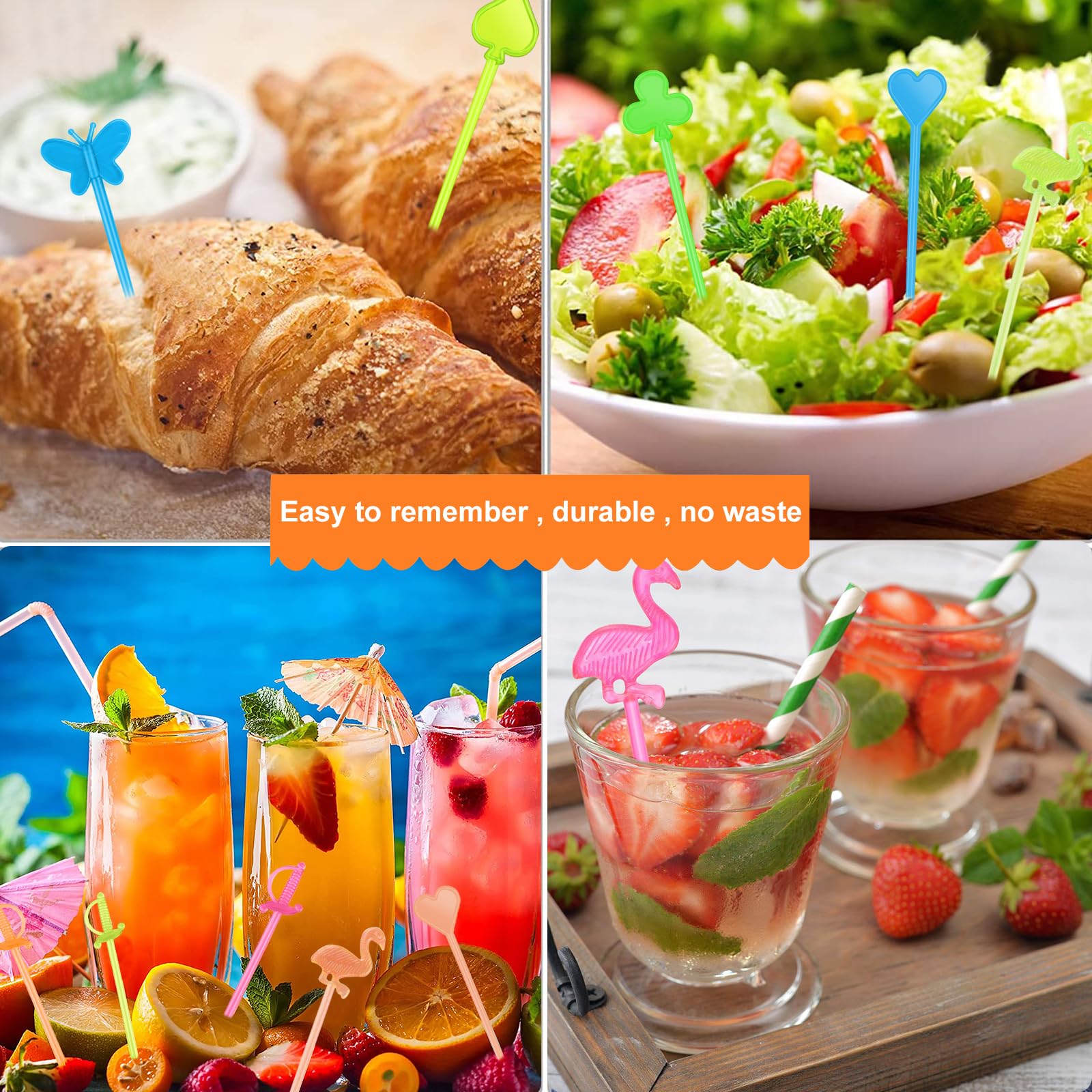 300 forchette da frutta per bambini, spiedini per fingerfood per bambini, in plastica, per cibo, forchetta da frutta, spiedini, decorazione per torte, riutilizzabili