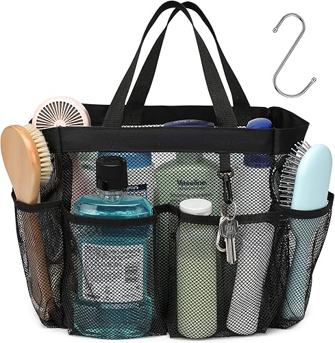 F-color Organizador de ducha de malla portátil, bolsa de ducha con 7 bolsillos más profundos para dormitorio universitario, habitación de baño,