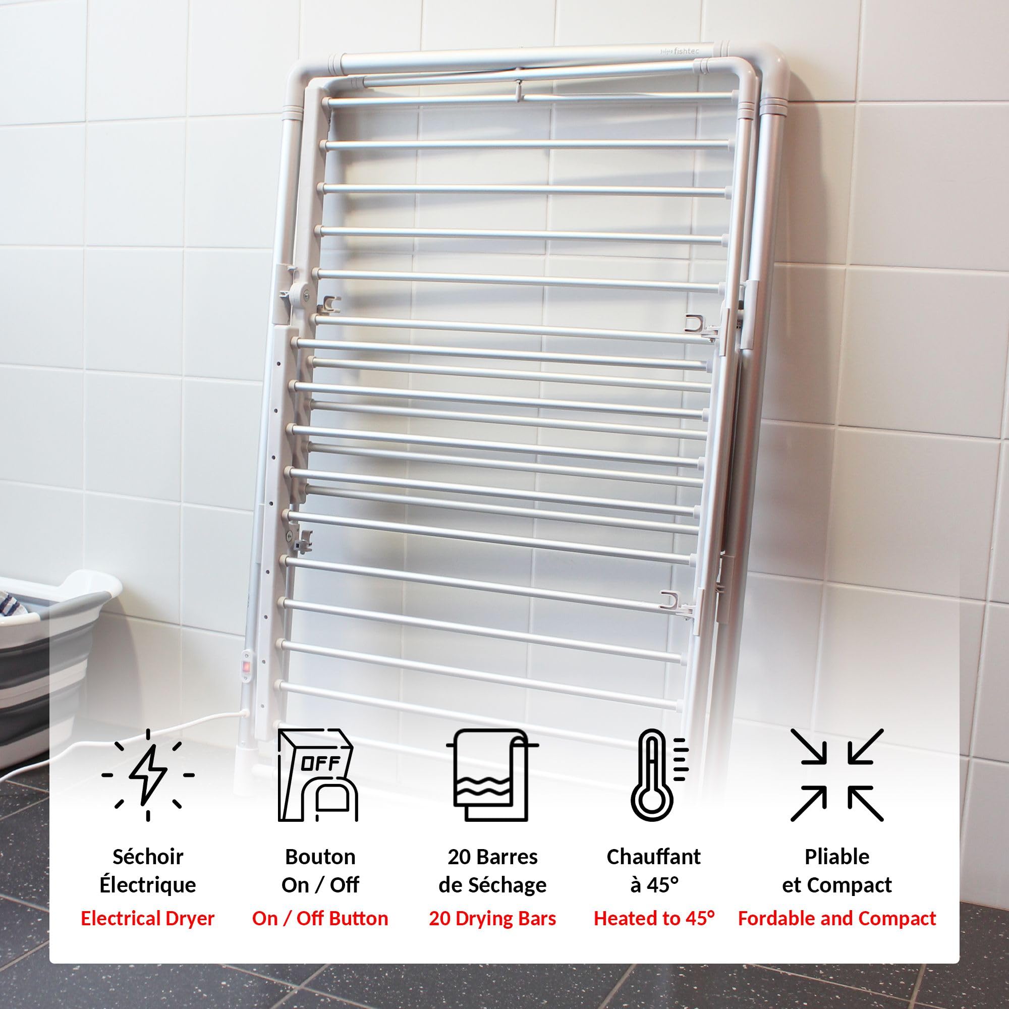 Fishtec Składana elektryczna suszarka do ręczników 20 barów w temperaturze 45°C