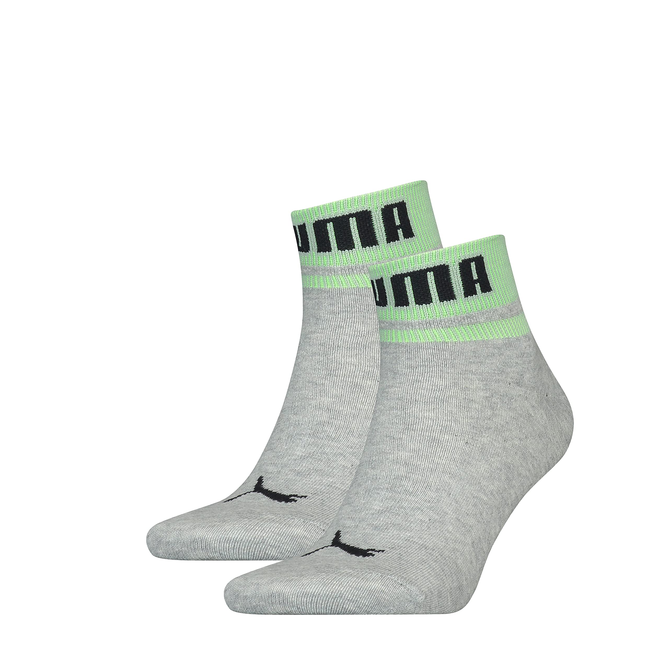 PUMA Unisex New Heritage Quarter Hosiery, Grey Melange/Neon Green, 39/42, Grey melange/neon green, 6-8
