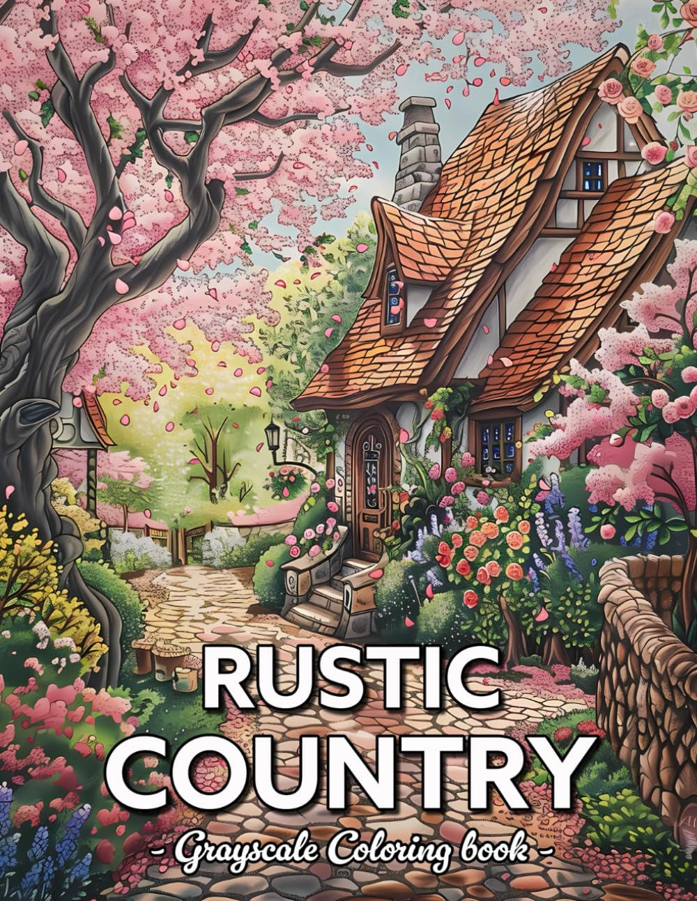 Rustic Country: Grayscale Coloring Books For Adults Relaxation With Rural Scenes, Farm Life, Country Landscape, And More
