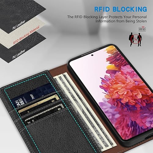 Miniatura 3 de ZZXX Funda tipo cartera para Samsung Galaxy S20 FE 5G con bloqueo RFID, soporte de ranura para tarjetas, funda protectora de cuero magnético fuerte