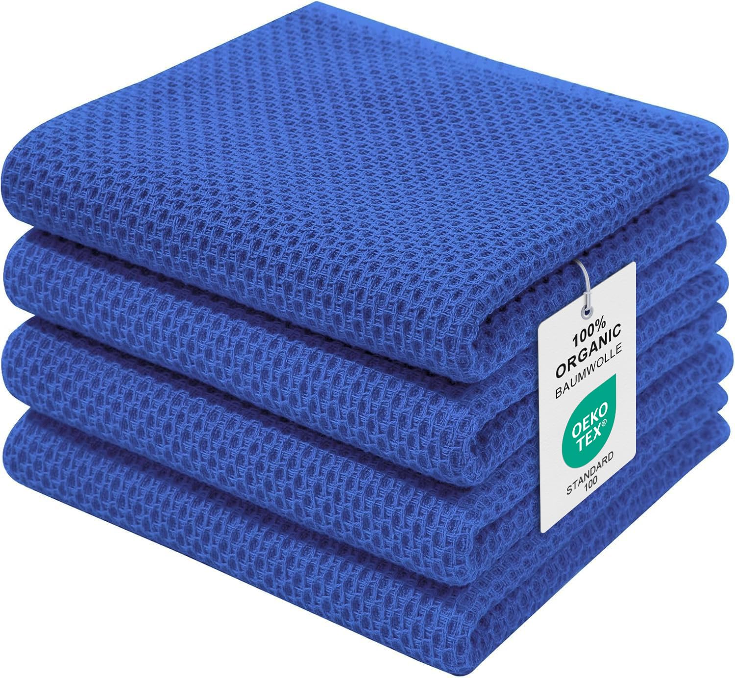 Moosfor Geschirrtücher 100% Baumwolle, 4er Set 32 x 72 cm, Weiche Geschirrhandtücher Küchenhandtücher Saugfähig Küchentücher Dicke Premium Geschirrtuch Spüllappen Putzlappen, Blau