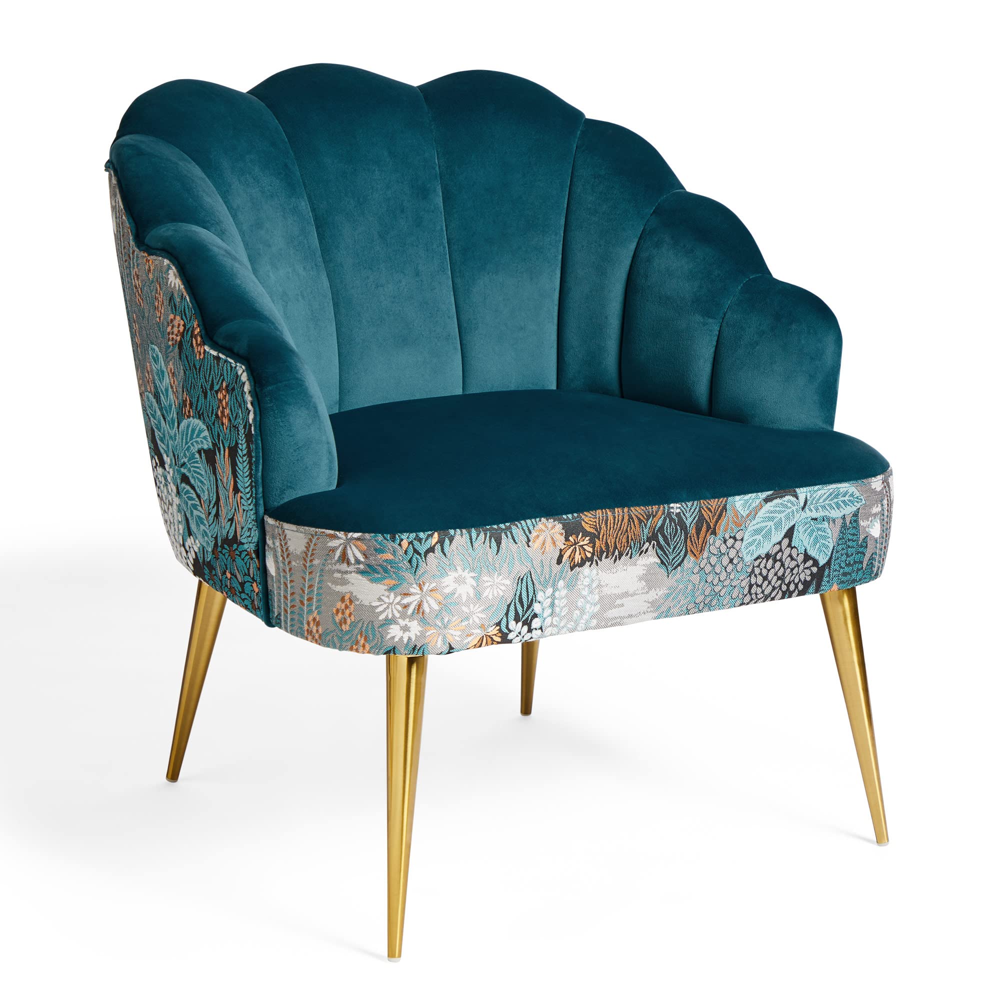 Btfy Teal Velvet Petal Accent Chair Scallop Embroidered Cocktail ...