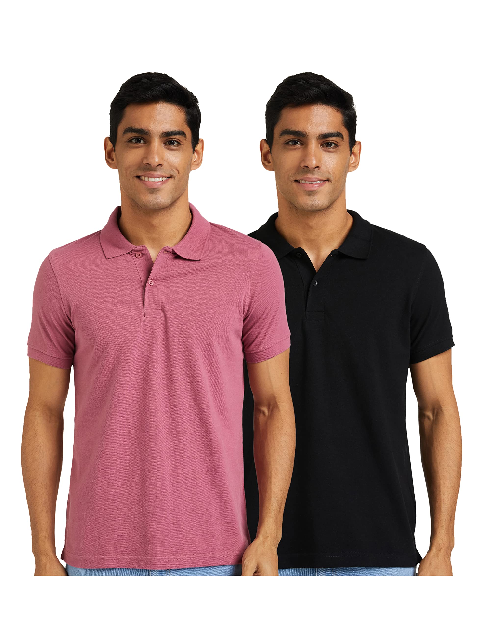Amazon Brand - Symbol Men's Cotton Rich Polo T Shirt | Collar Tshirts | Half Sleeves | Plain (Combo Pack of 2) - Regular Fit (Heather Purple & B_3XL)