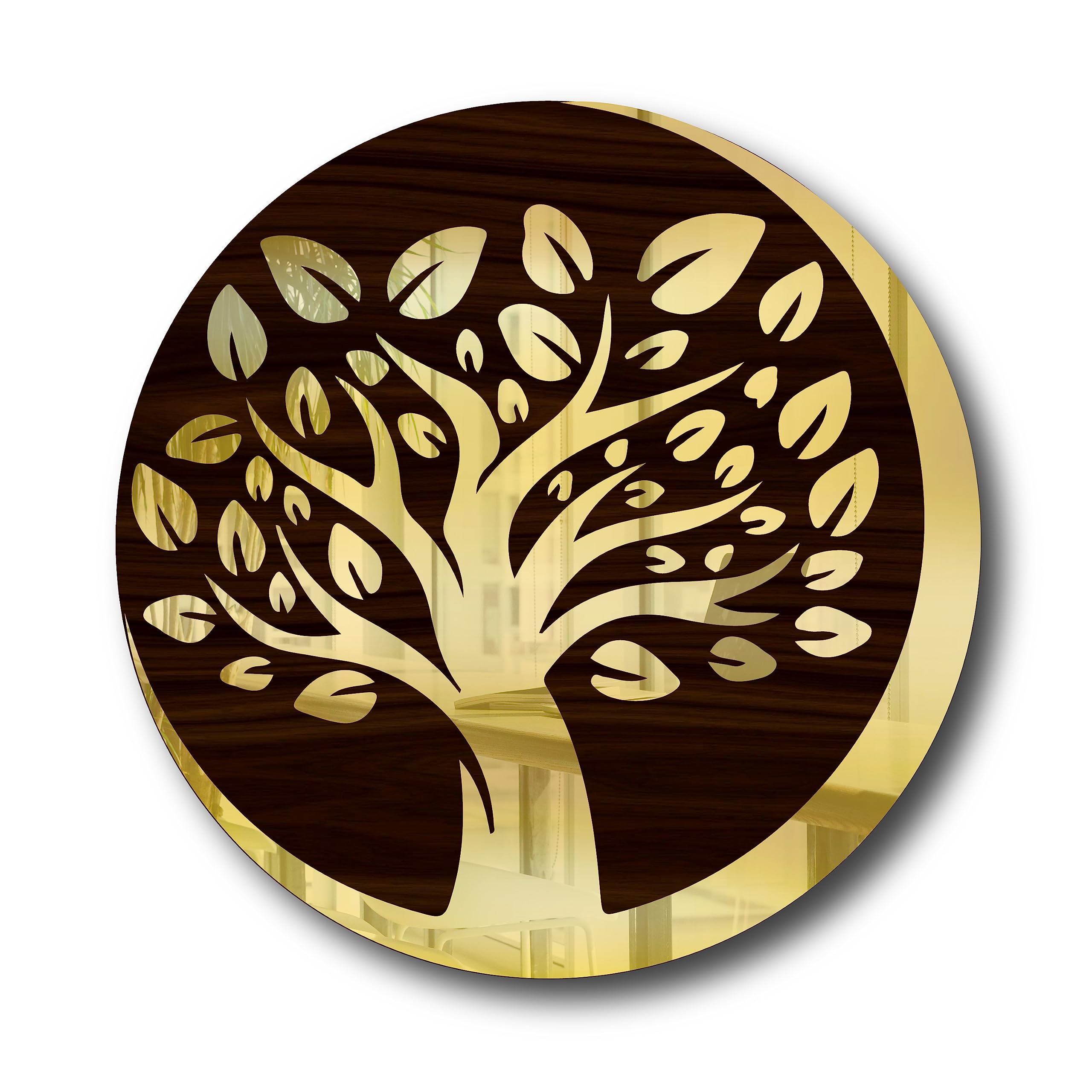 STUDPEEK Acrylic Tree Wall Mirror 3D Mandala Art Hexagon Mirror Wall Sticker for Home Decor Living Room Bedroom Balcony Size 13 x 13 Inch (Golden)