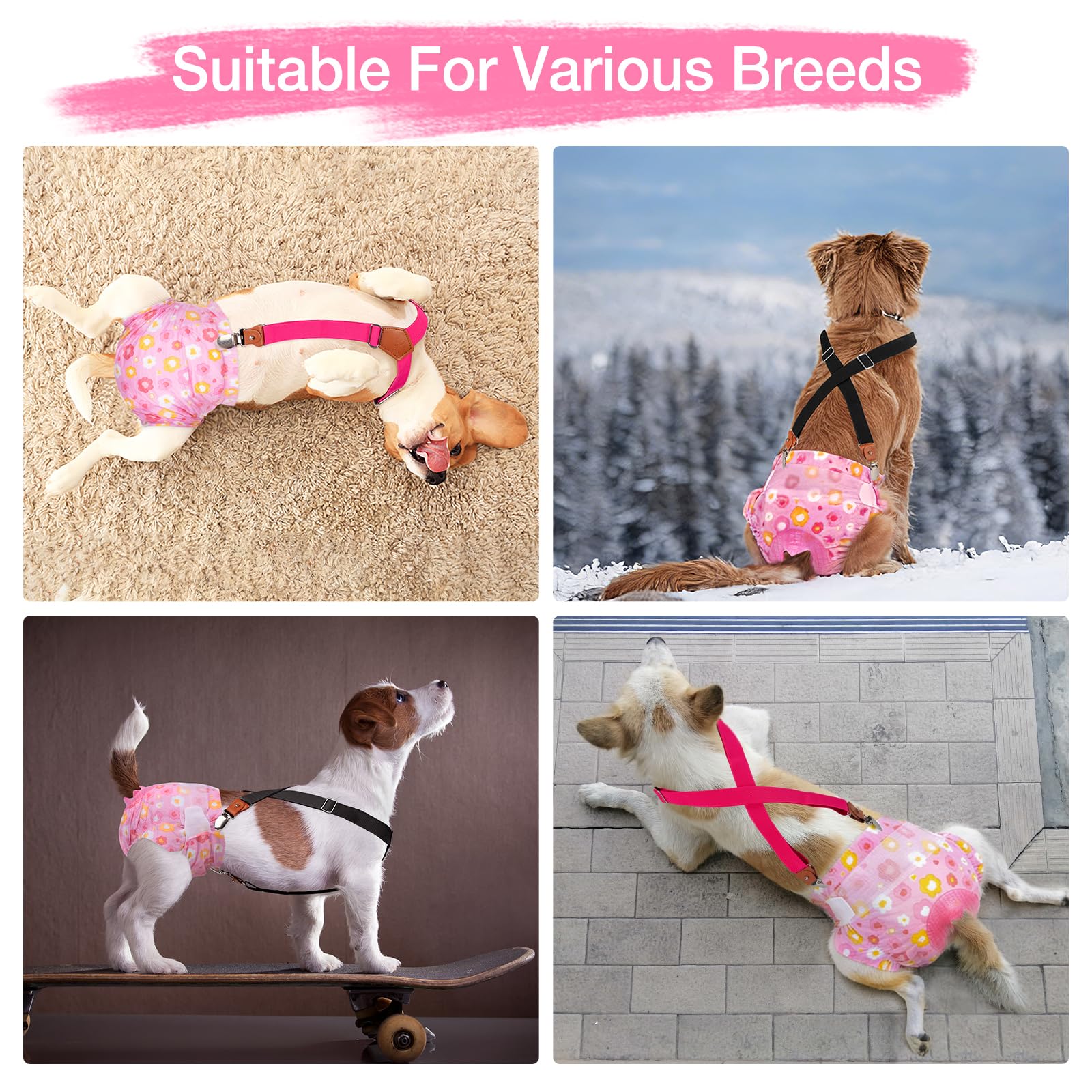 Pet Soft Dog Suspenders 2 Pieces Female Dog Diaper Suspenders For Dogs Diaper Keeper Suspender For Dog Skirt, Dog Dress (Black & Pink, S/Medium) 4