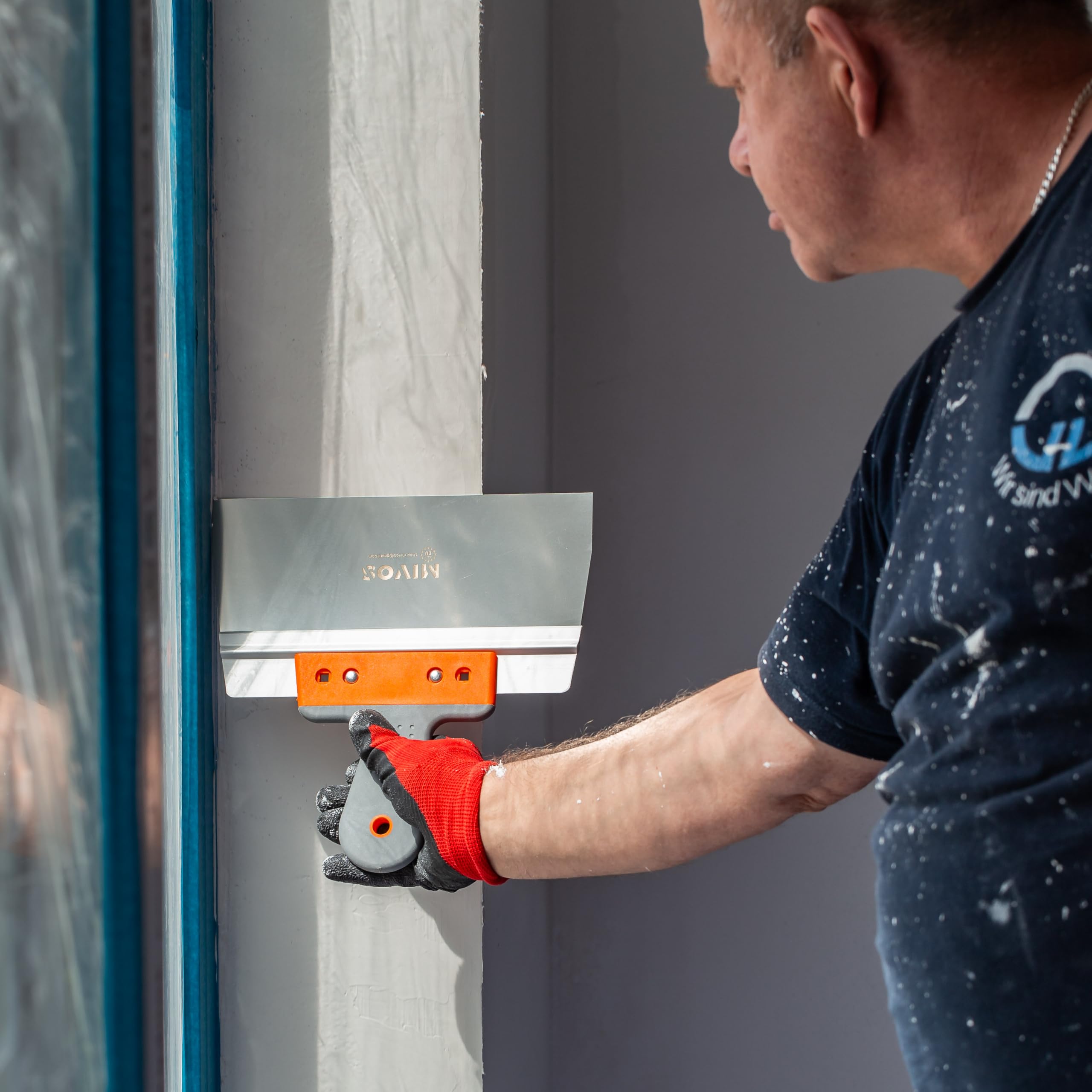 Mivos 5 x Profi Glättspachtel aus Edelstahl - Flächenspachteln mit Blattbreiten von 150 bis 550 mm - Breitspachteln-Set mit 90 mm Klingenlänge - Fassadenspachtel mit Aluhalter - Made in EU