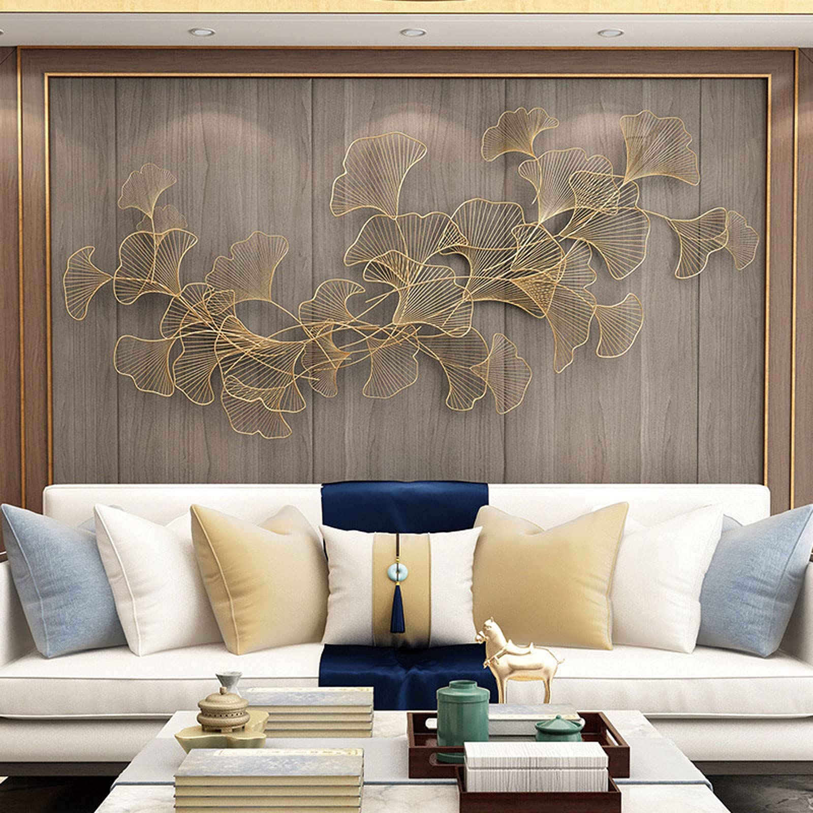 Miystn Ginkgo Biloba modern ornament, ornament voor woonkamer, decoratief item, creatieve waaiervormige bladversieringen, decoratieve geschenken voor gezinnen, bruiloften, feesten en vakanties (1 stuk, goud