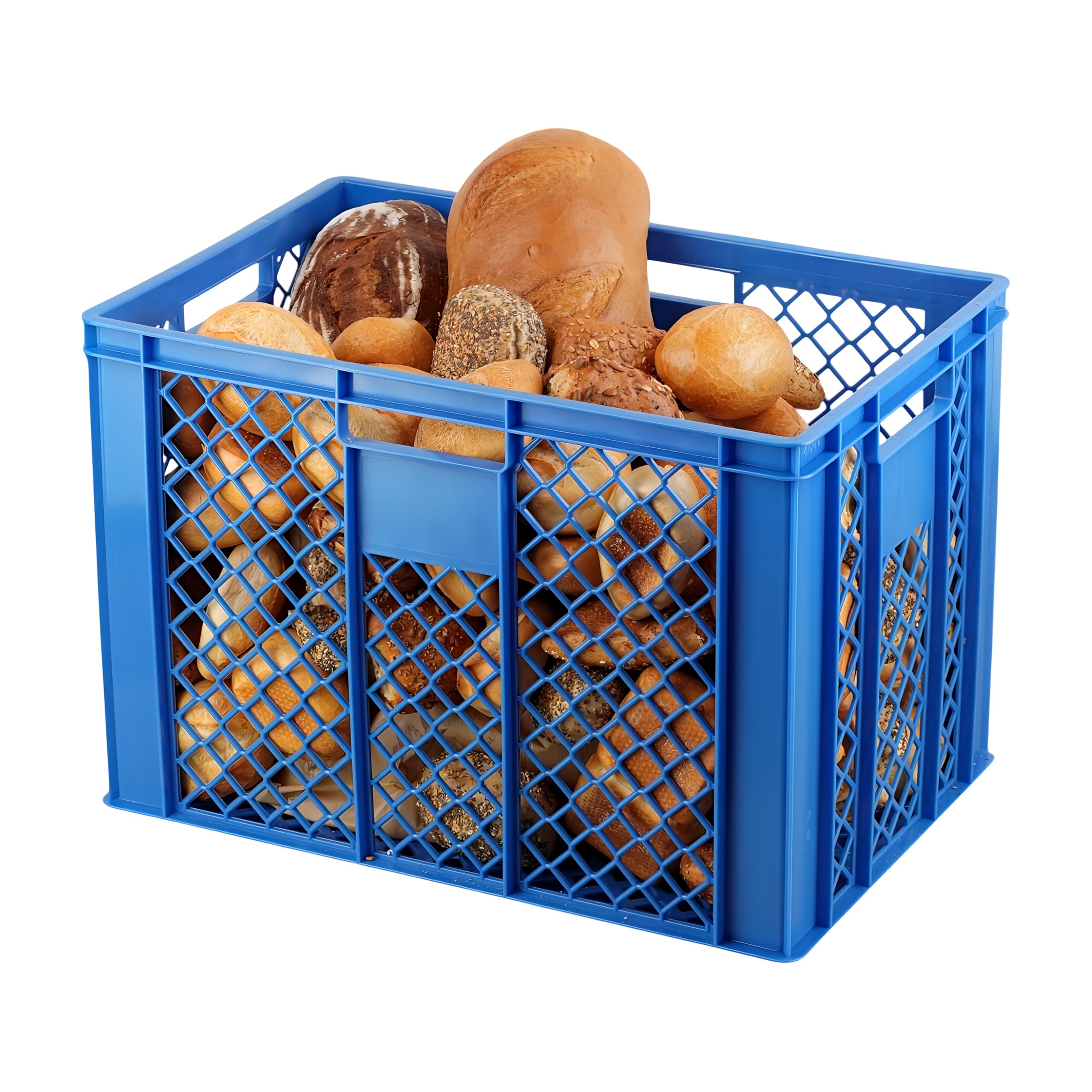 Logiplast 4 Stück Bäckerkisten Brotkisten 600 x 400 x 410 mm in blau + 1 Transportroller in blau