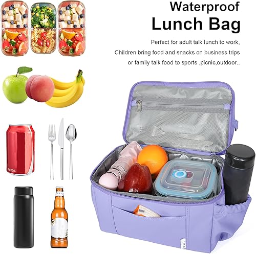 Miniatura 7 de NOL Natural Organic Lifestyle Fiambrera para adultos, bolsa de almuerzo aislada grande de doble compartimento, hielera ligera de nailon impermeable