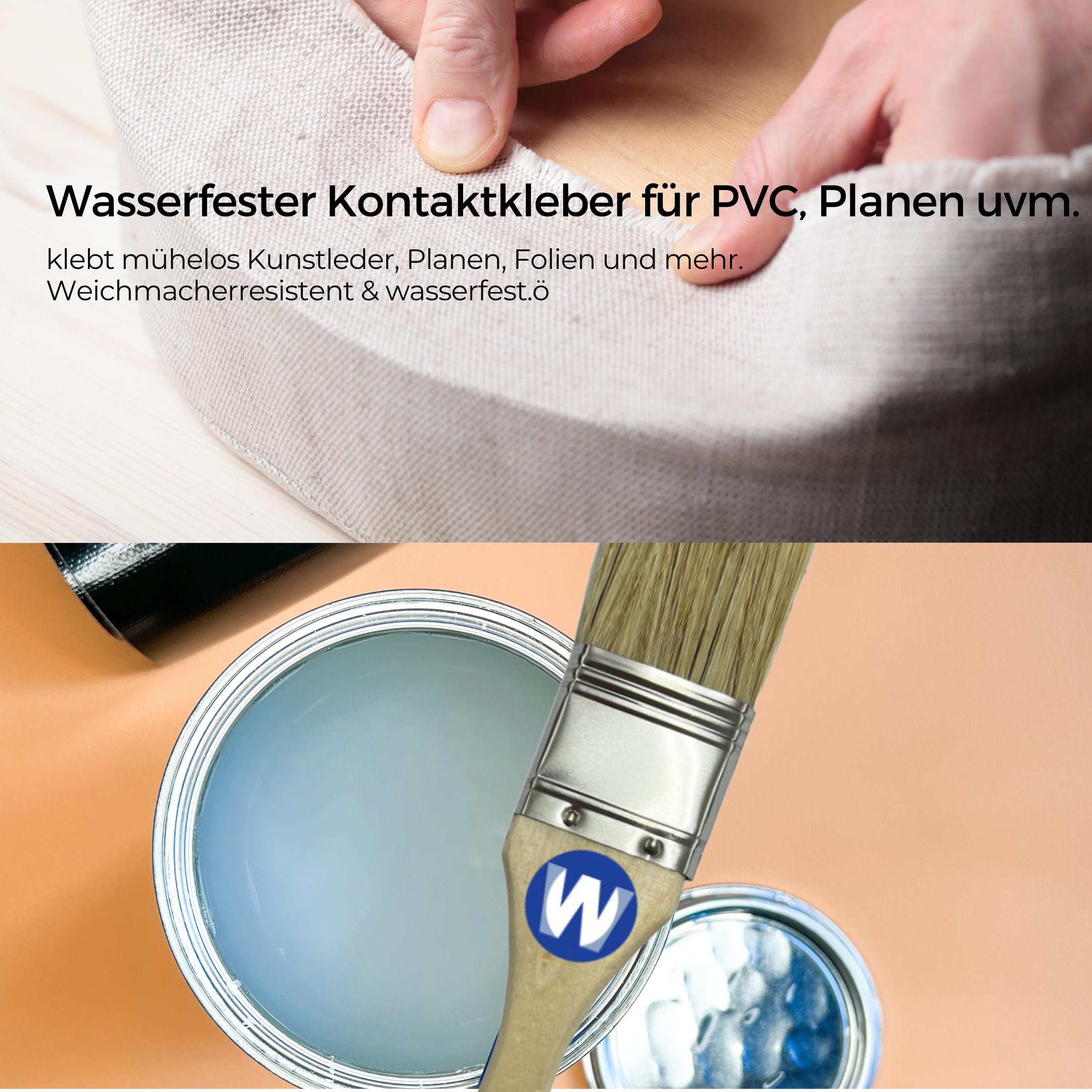 Sabacontact 70t 1000 ml PVC Kleber Wasserfest Aussen INKLUSIVE PINSEL Planenkleber Kontaktkleber EXTRA STARK für Planen, Teichfolie, Kunstleder und vieles mehr.