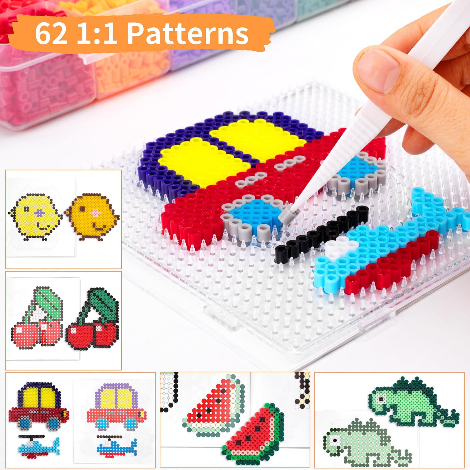 JelyArt Zestaw koralików do prasowania, 12000 sztuk, 36 kolorów, 5 mm, z mini żelazkiem, papier do prasowania, wzory, zestaw koralików dla dzieci, prezent urodzinowy, DIY