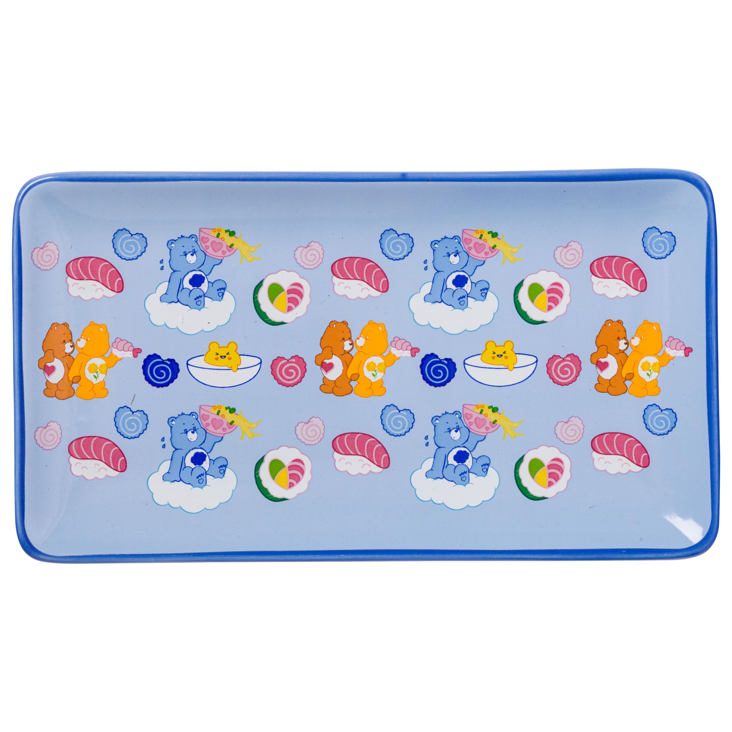 Silver Buffalo Sanrio Kawaii Ceramic Sushi Set with Dipping Sauce Dish and Matching Chopsticks: Care Bears Sushi and Ramen