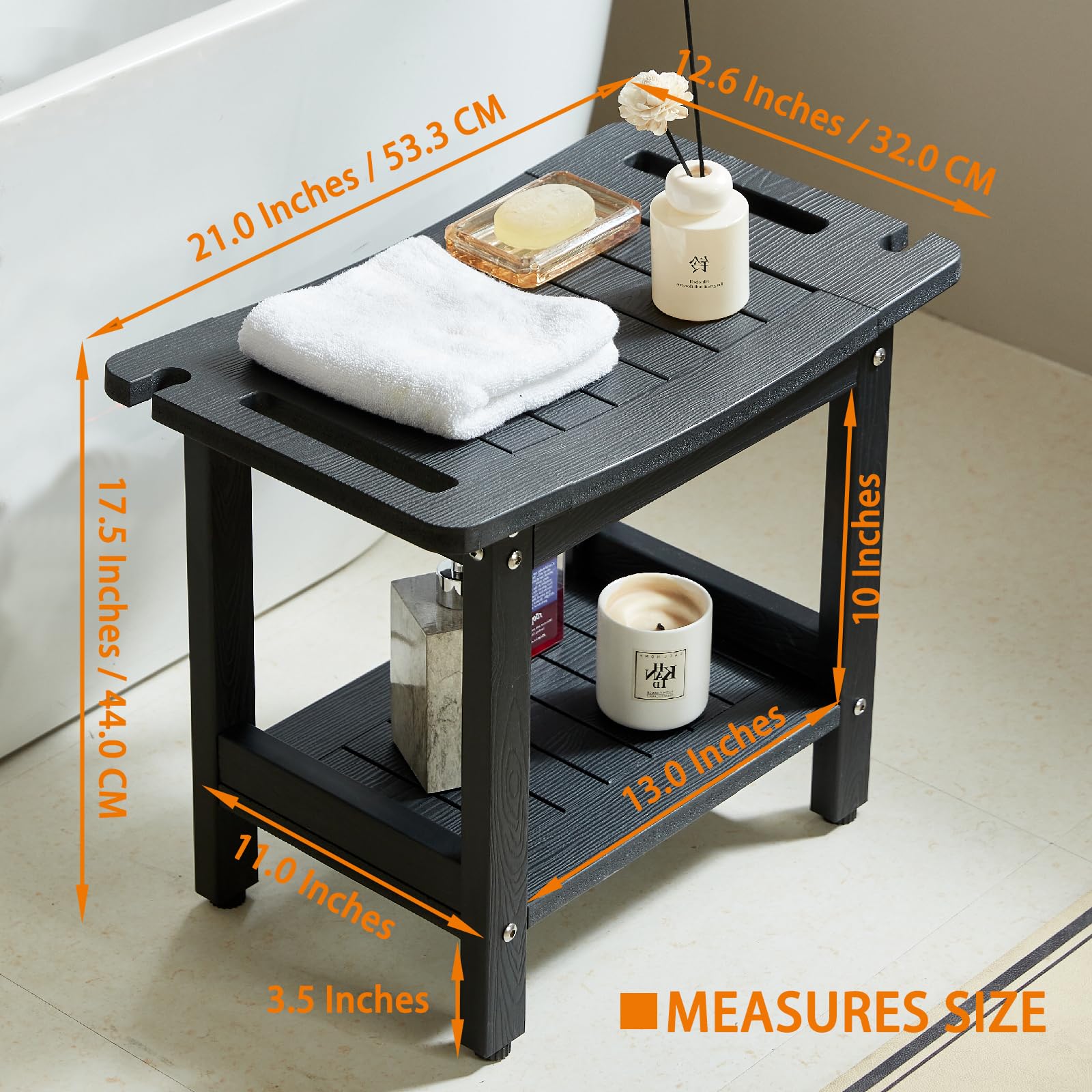 Banco de ducha, sillas de baño de ducha, taburete de spa para baño, asientos de ducha de madera de polietileno con soporte de cabezal de ducha. Bancos de ducha para ducha interior, taburetes