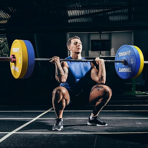 Miniatura 7 de ToughFit Color Coded Olympic Bumper Plates for Barbell, 2-Inch Weights Plates With Steel Insert Weight Lifting Plate for Strength Training in Home