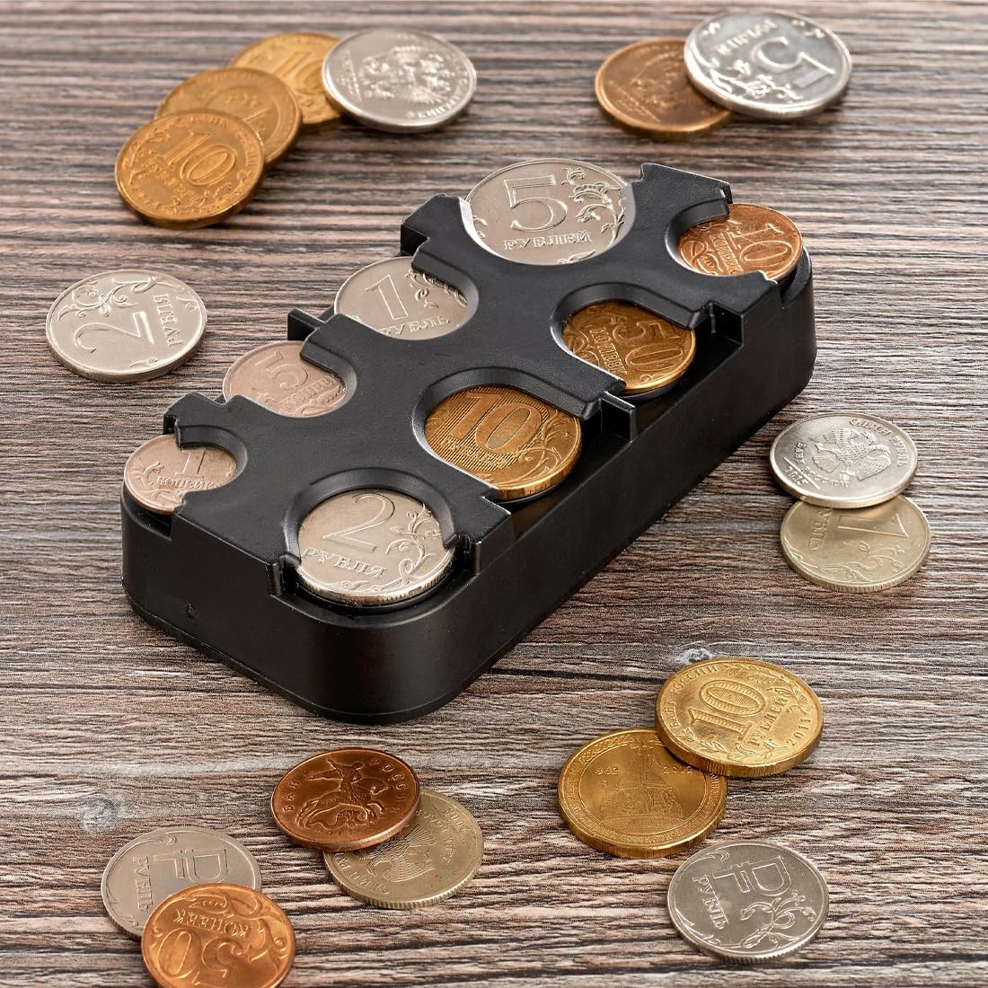 Clasificador de Monedas Euro 8 Dispensadores de 1 céntimo a 2 Euros Negro