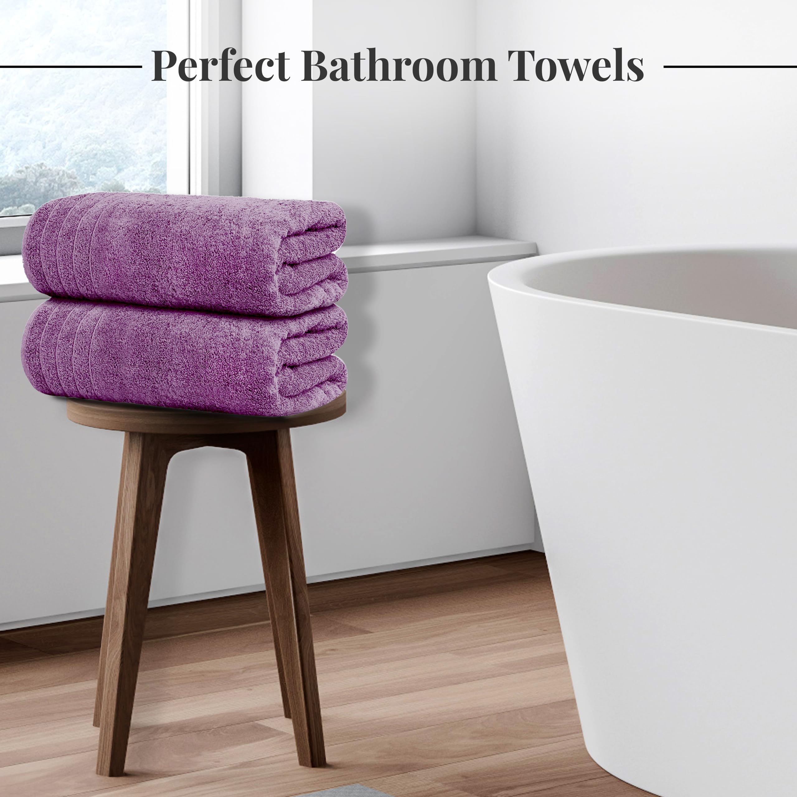 Tens Towels Pack of 4 Extra Large Bath Towels 30 x 60 Inches, 100% Cotton, Larger & Lighter Weight, Quicker to Dry, Super Soft and Absorbent, Perfect for Bathroom,: Purple