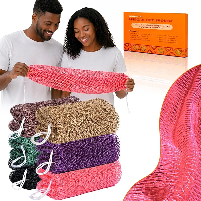 Uikreo Esponja de Banho em Rede com Nós, Nylon, 114,3 cm, 6 Unidades