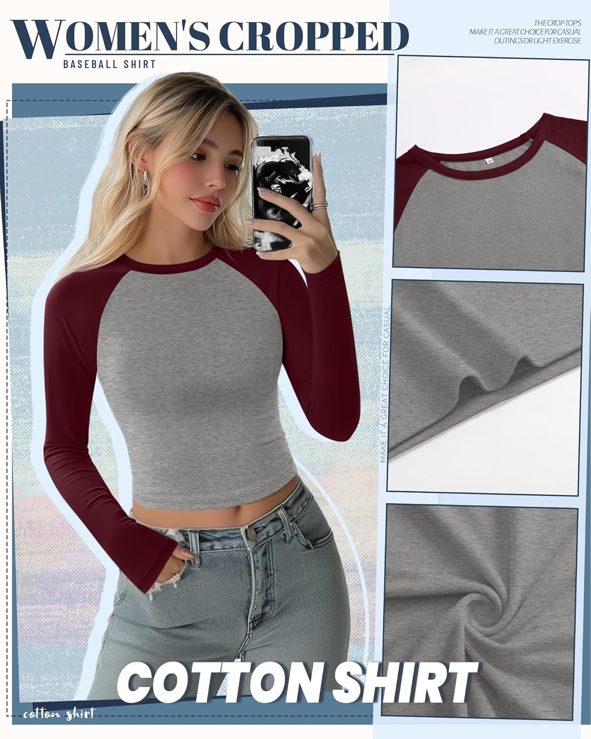 Huukeay 3 Pcs Women Raglan Long Sleeve Crop Tops Color Block Baseball Shirt Y2k Going Out Top - Image 3