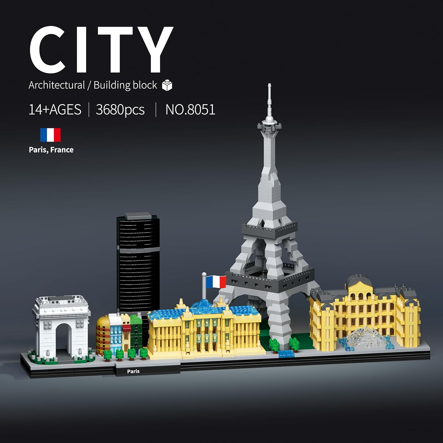 JXRLMB Paris Skyline Architecture Adult Building Blocks Set 3680PCS with Eiffel Tower and The Louvre Assembly Collection Micro Bricks 3D Model for Teens Age of 14+