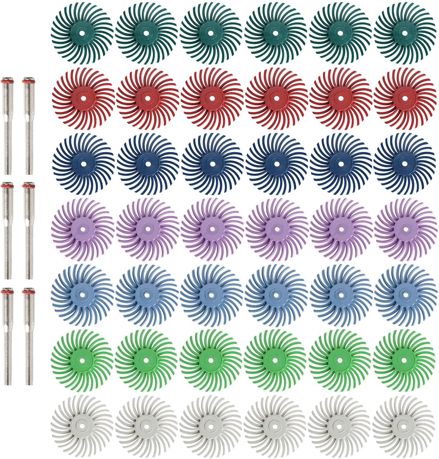 42pcs 1 Inch Radial Bristle Disc Kit with 3mm Shank for Rotary Tools,Detail Abrasive Wheel for Jewelry Wood Metal Polishing, Bristle Wheel with Grit 80-2500
