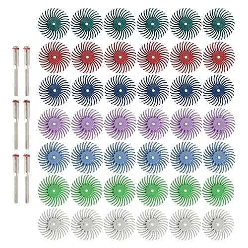 Juego de 42 discos de cerdas radiales de 1 pulgada con vástago de 0.118 in para herramientas rotativas, rueda abrasiva de detalle para pulido de