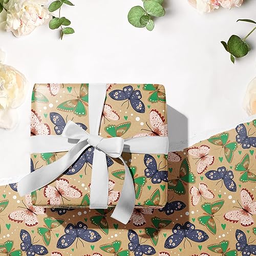 Miniatura 6 de RUSPEPA Rollo de papel de regalo de mariposa para mujeres y niñas, mini rollo, papel de estraza con diseño de mariposa vintage, ideal para