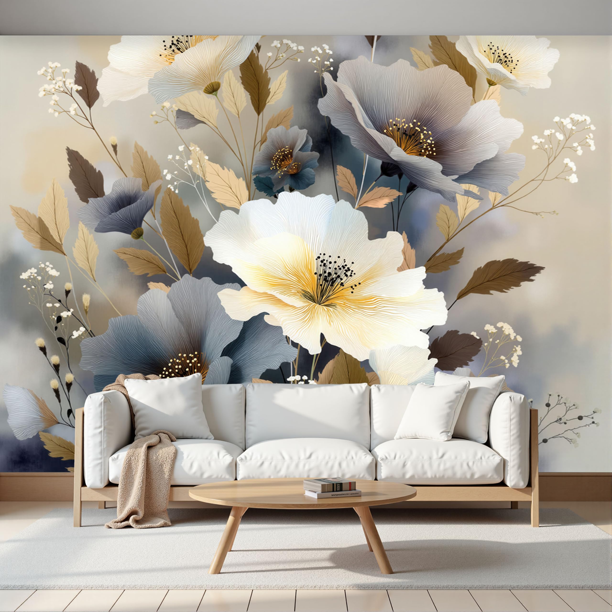 Papier peint panoramique fleurs abstraites aquarelle tapisserie salon