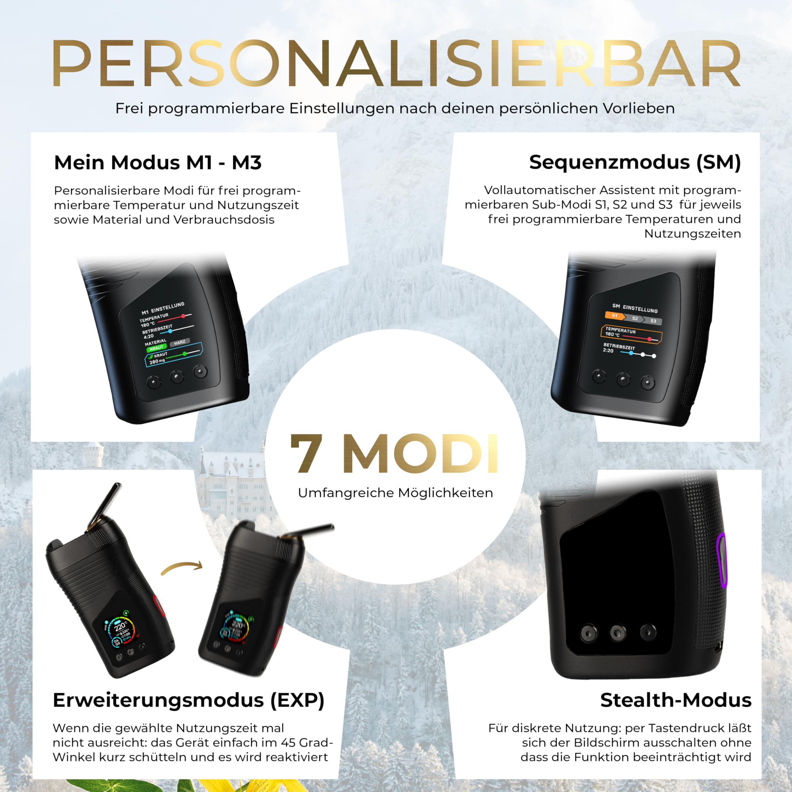 WOLKENKRAFT LIVE Premium Vaporizer für Kräuter & Extrakte | Hybrid-Konvektion | COOLSCREEN-Kühlsystem | 40 - 220 °C | USB-C | 3000-mAh-Akku | RGB-Display | personalisierbare Modi