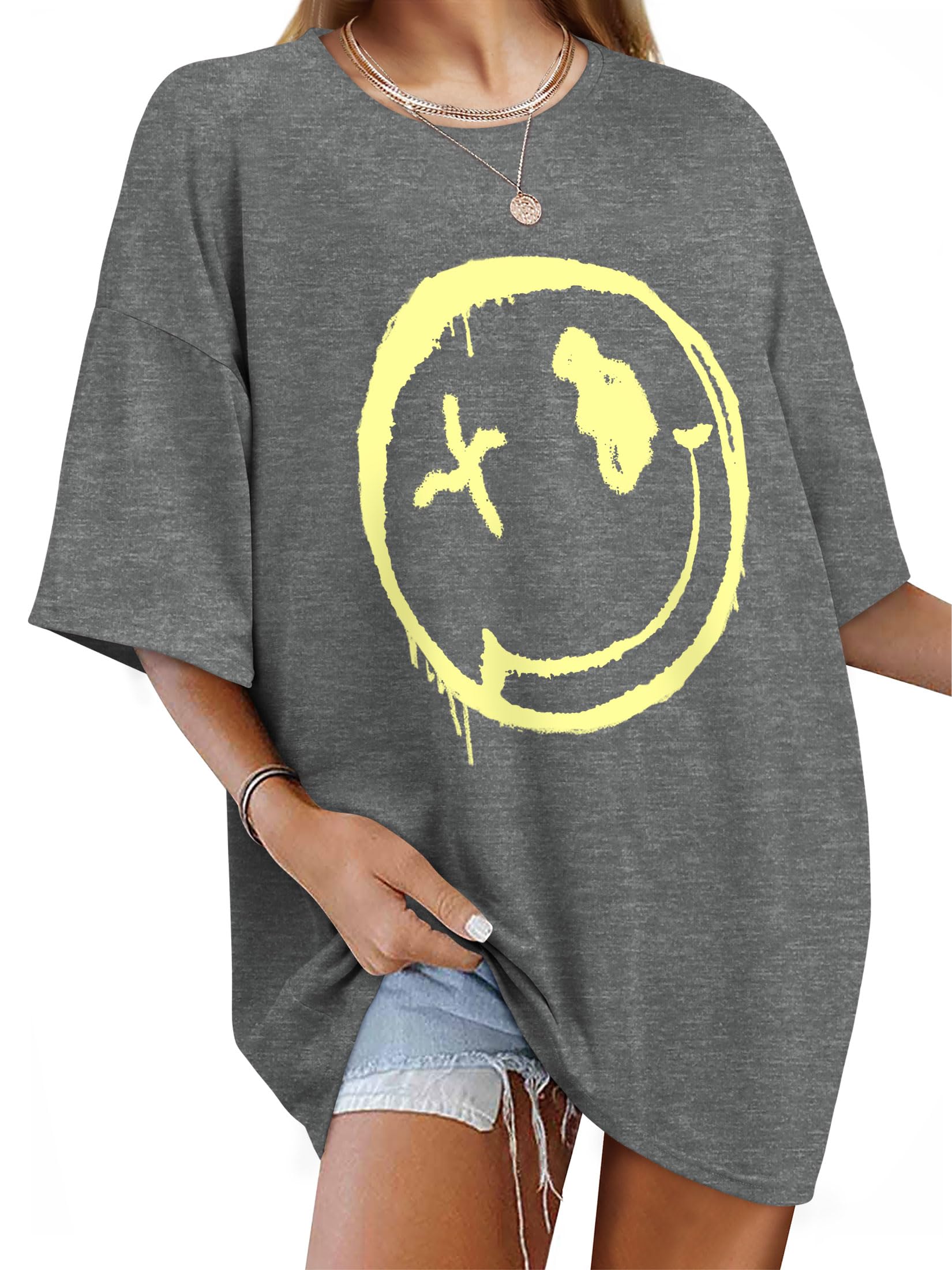 WIEIYM Tshirt Damen Oversized Lose Rundhals Kurzarm T-Shirts | Sommer Tops Shirt Oberteile Frauen Gedruckt LässigBluse