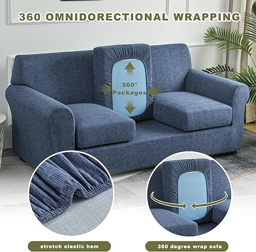 Miniatura 3 de Funda impermeable de 4 piezas para sofá de 3 cojines, funda protectora elástica y lavable para sofá modular, protector de muebles para sala de estar