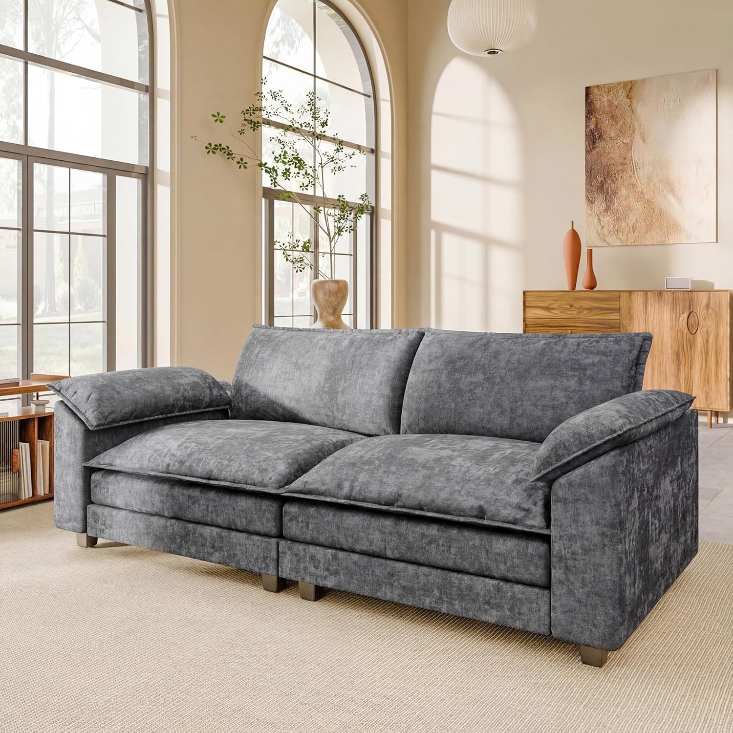 Modern Loveseat Sofa Chenille Cloud Couch with Deep Seat Sofa with Double-Layer Cushion, Modular Recliner for Living Room Apartment Office, Small Spaces (Light Grey-5, Loveseat Sofa)