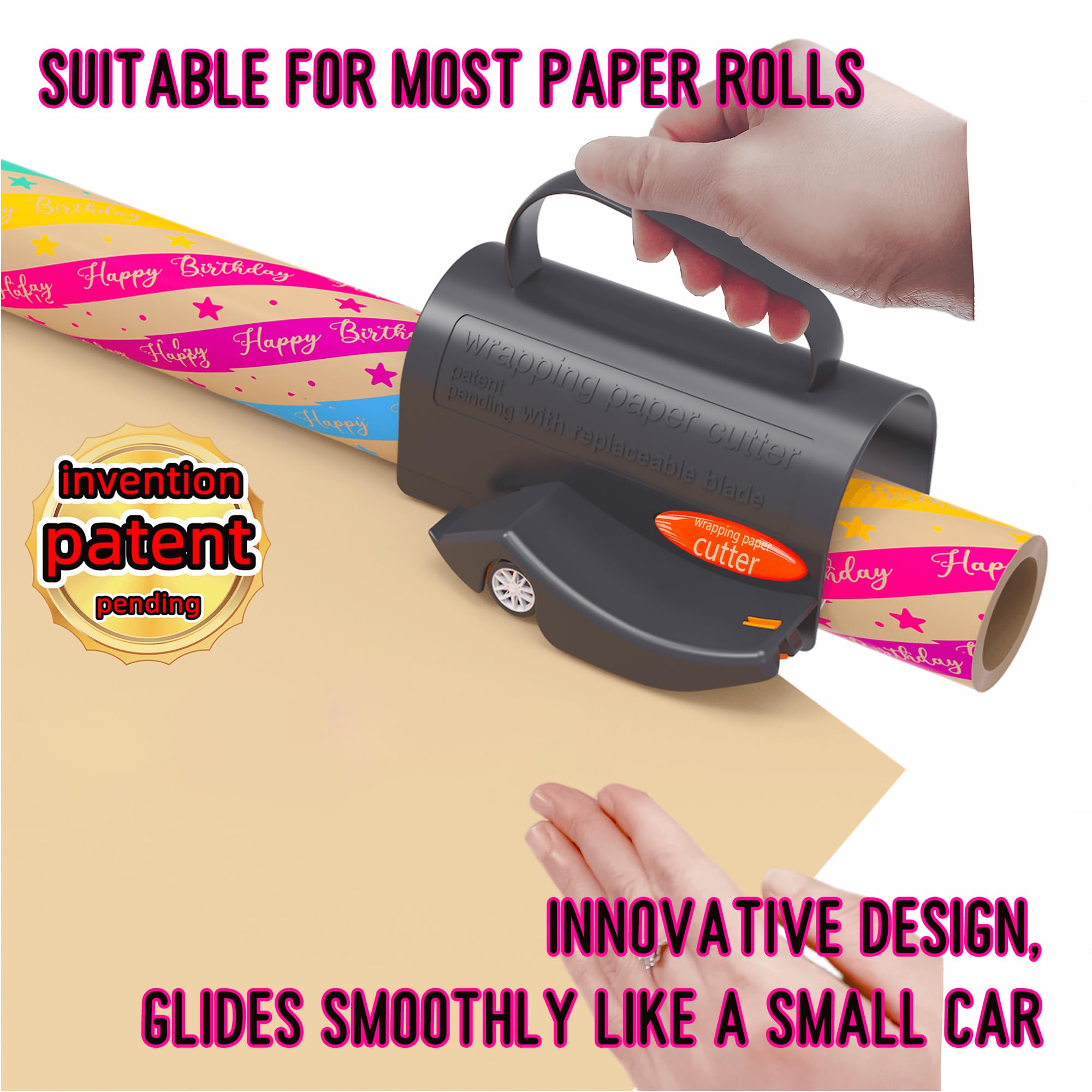 Coupe Papier Cadeau Rouleau,1 Pièces Coupe Papier D'emballage, avec 3 jeux de lames interchangeables,Wrapping Paper Gift Wrap Cutter, Pour les anniversaires, Noël et toutes sortes de fêtes