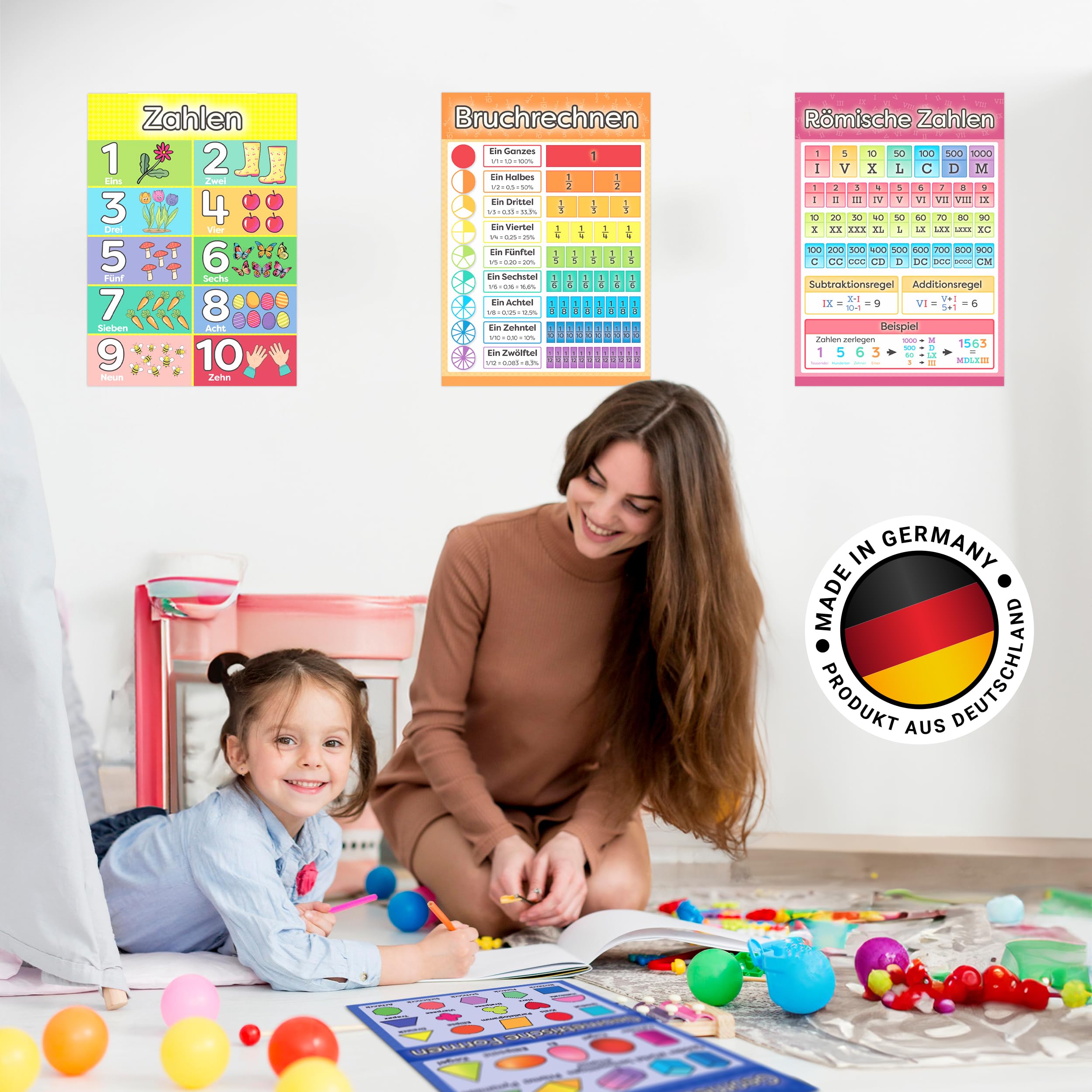 LOGIJO® 12 poster educativi Montessori Matematica A4 satinato apprendimento numeri calcoli base