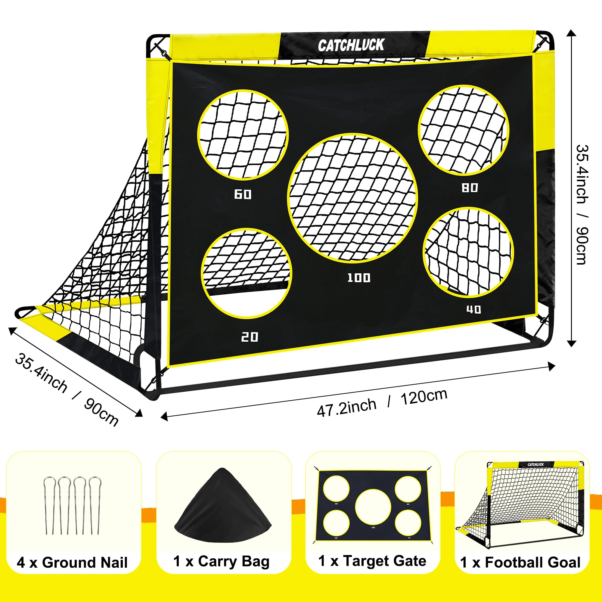 Porta da calcio per giardino e bambini, porta da calcio 2 in 1, porta da calcio pop up, con 5 fori e borsa per il trasporto, chiodi da terra