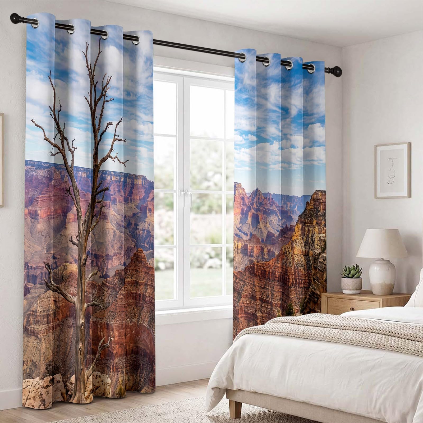 Rideau Occultant Motif Paysage Montagne, 117L X 183H cm (2 Panneaux)
